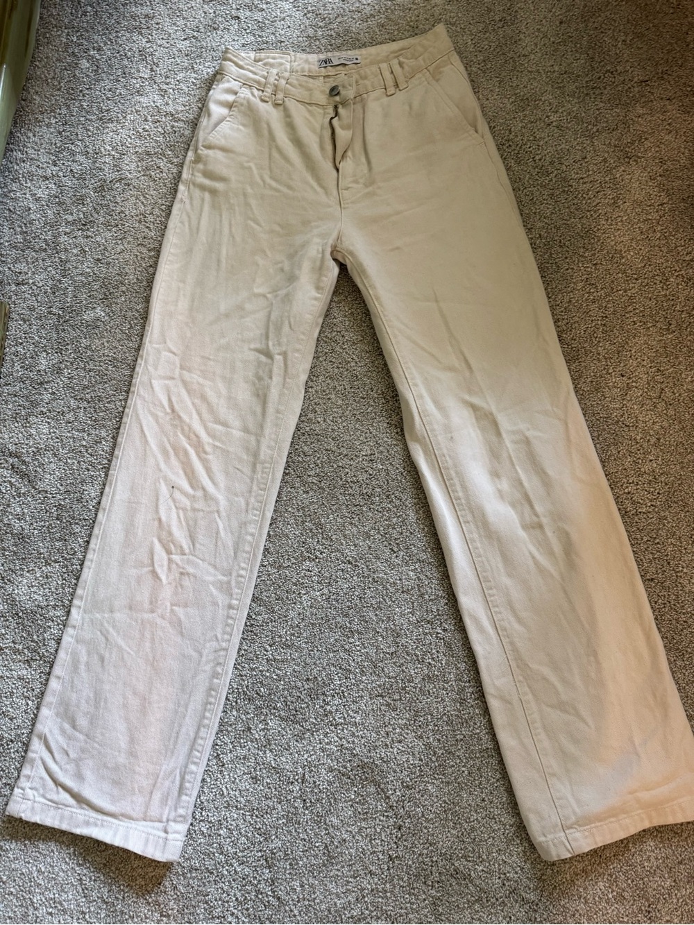 Zara boot cut jeans in Light Beige